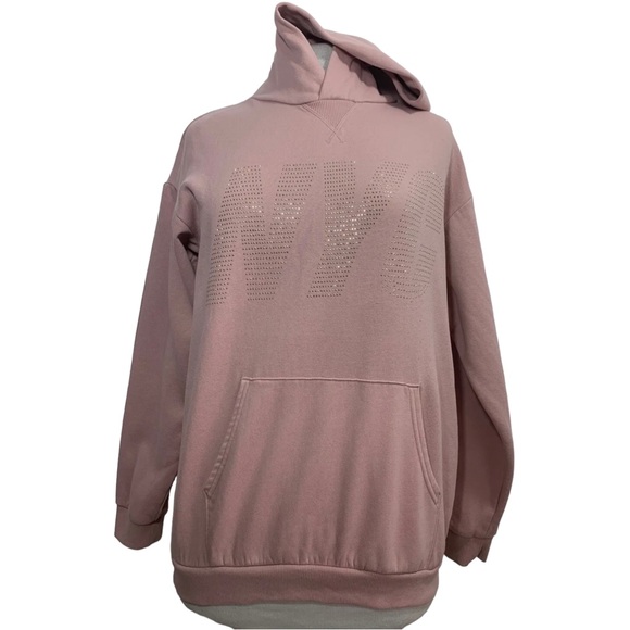 H&M Hoodie Pink NYC Long Sleeves Jumper Hoody Pullover Top Girls Size 12-14yrs - Picture 4 of 13